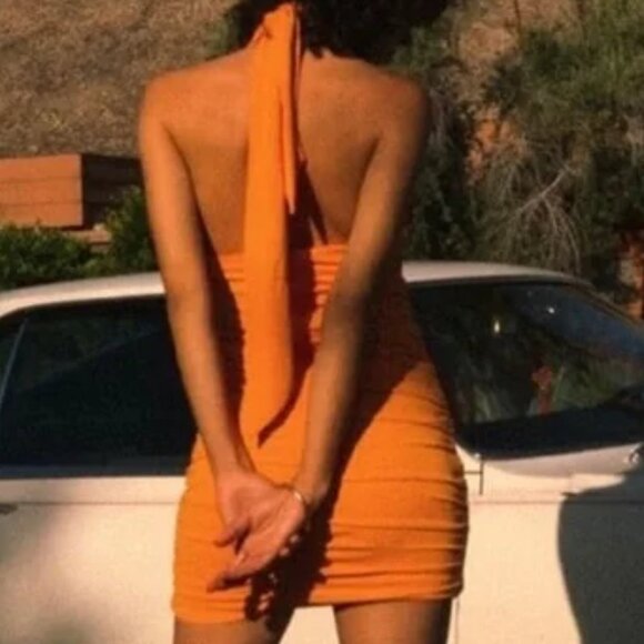 🦋 NWT 🌸 ZARA HALTER MINI BRIGHT ORANGE COCKTAIL PARTY NYE DRESS - Picture 3 of 7